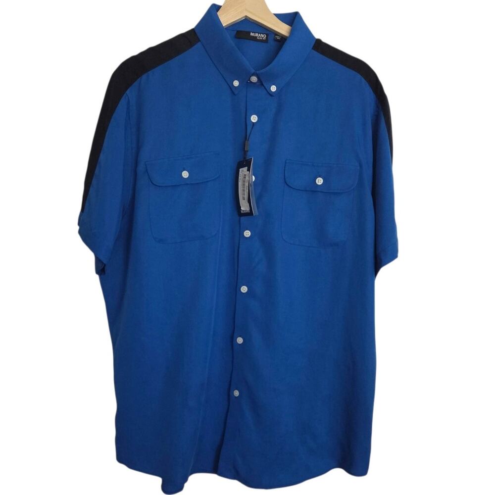 NEW Murano Slim Fit Color Block Emerald Beach Lyocell Button Down Shirt XL